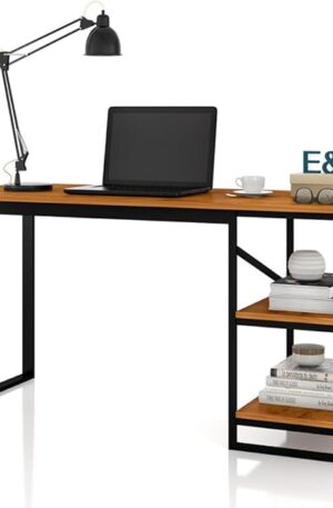 Mesa Home Office C/prateleiras De Metal E&A – Preto/Canela